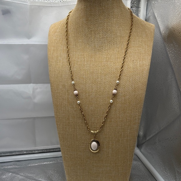 1928 Jewelry - 1928 Gold Necklace with Pink and White Accents